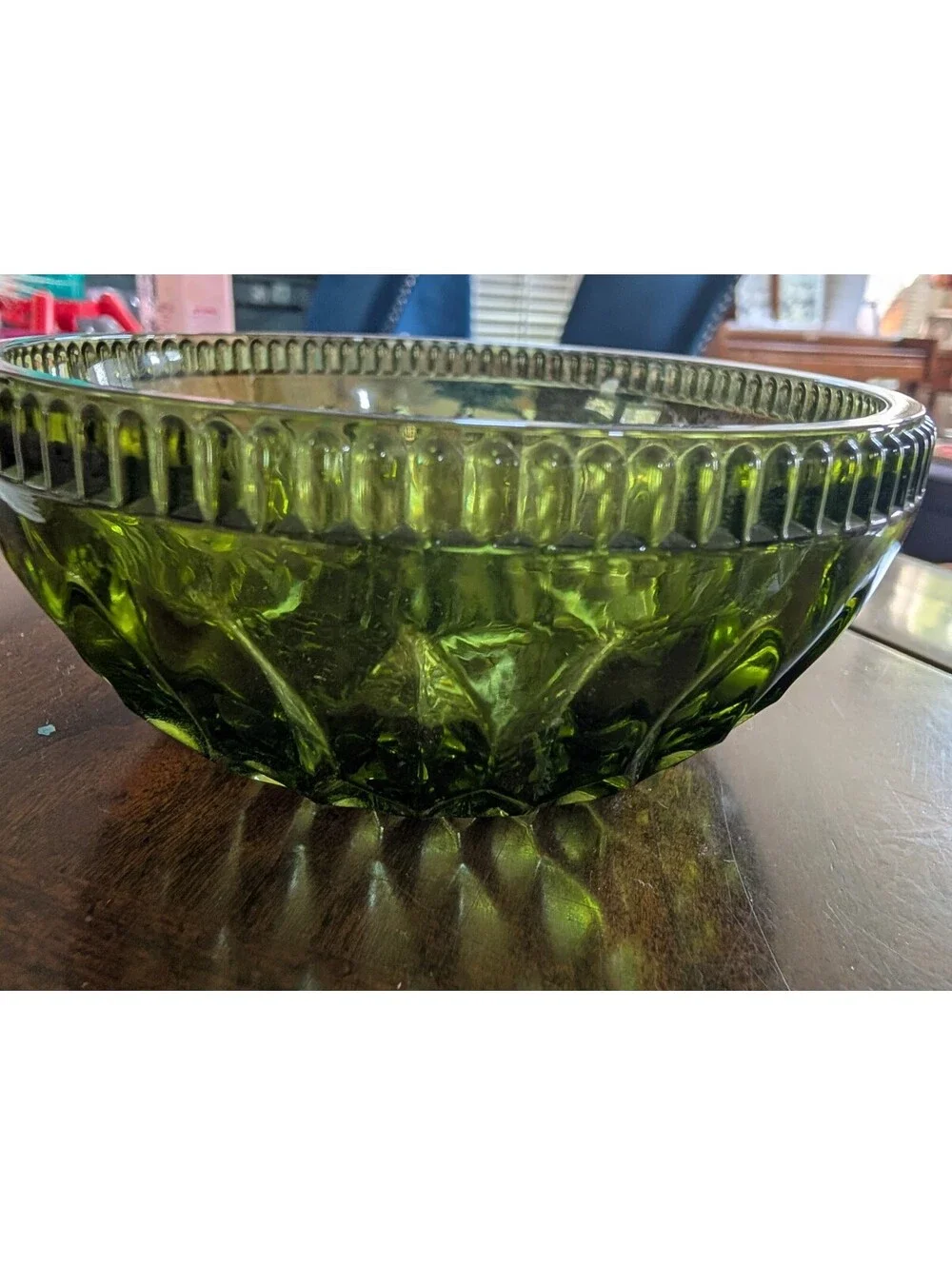 Vintage Indiana Glass Co. Mount Vernon Green Cut Glass Candy Dish | Olive Green